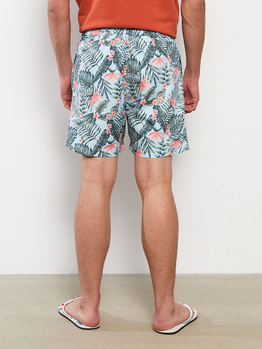 Turkuaz Diz Hizası Boy Desenli Erkek Deniz Şortu-9