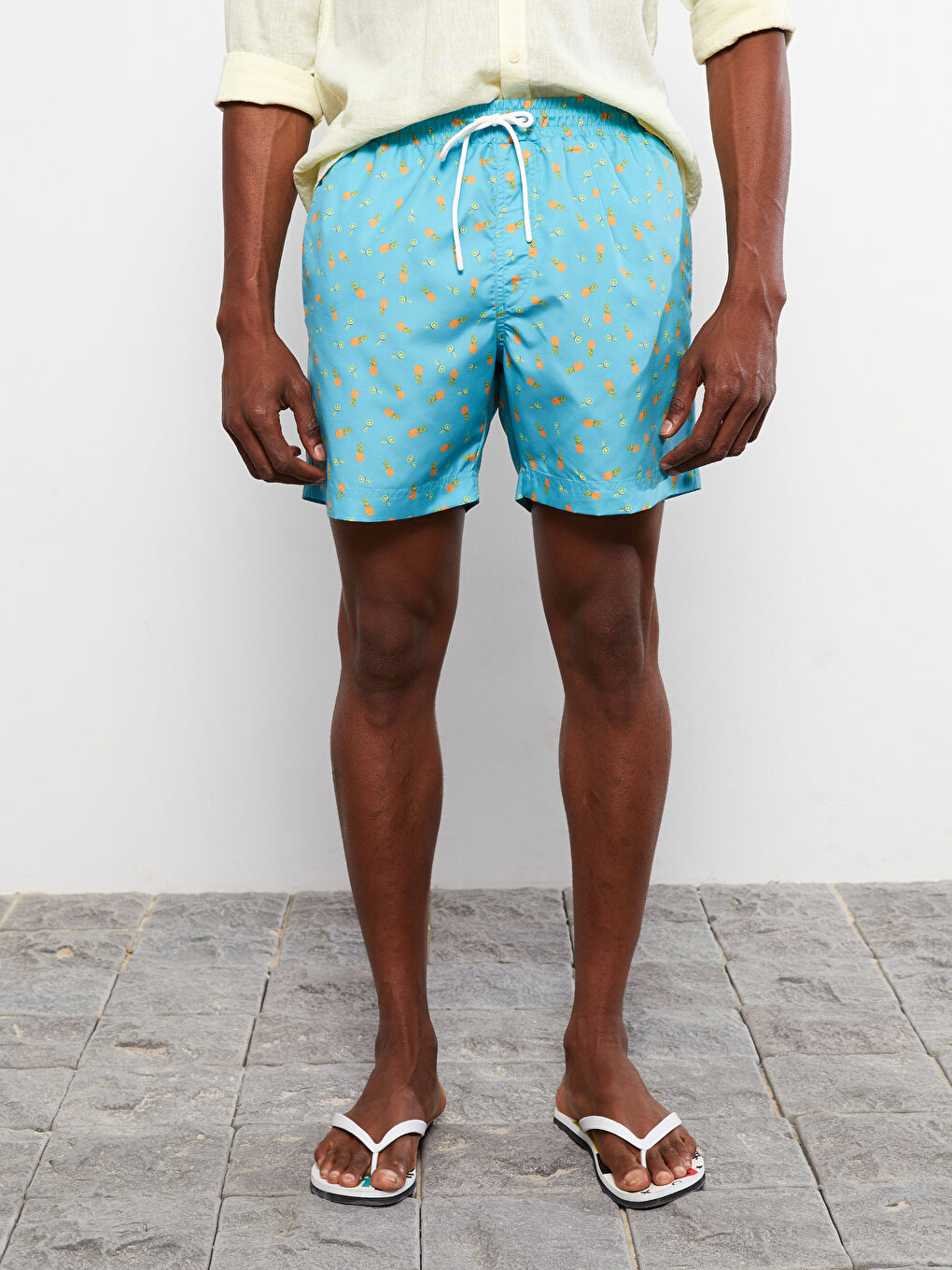 Turkuaz Diz Hizası Boy Desenli Erkek Deniz Şortu-7