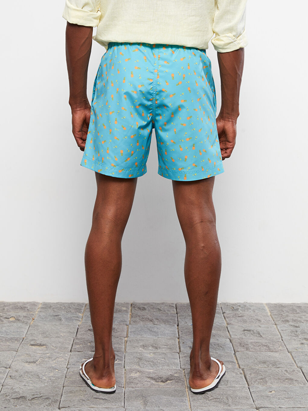 Turkuaz Diz Hizası Boy Desenli Erkek Deniz Şortu-9