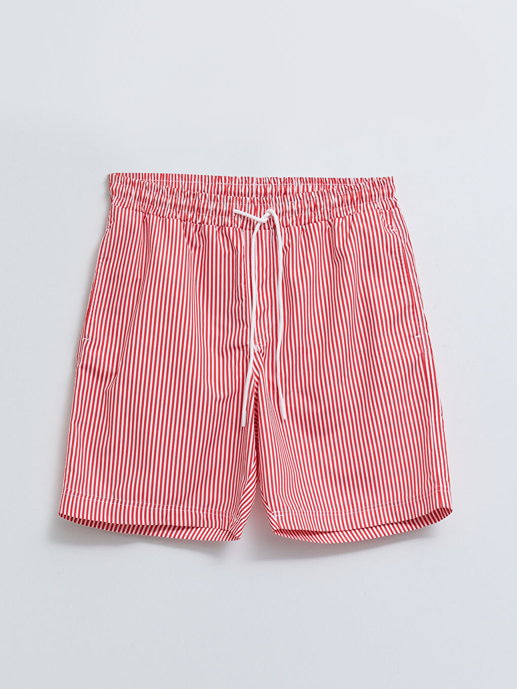 Kırmızı Diz Hizası Boy Çizgili Erkek Deniz Şortu-6