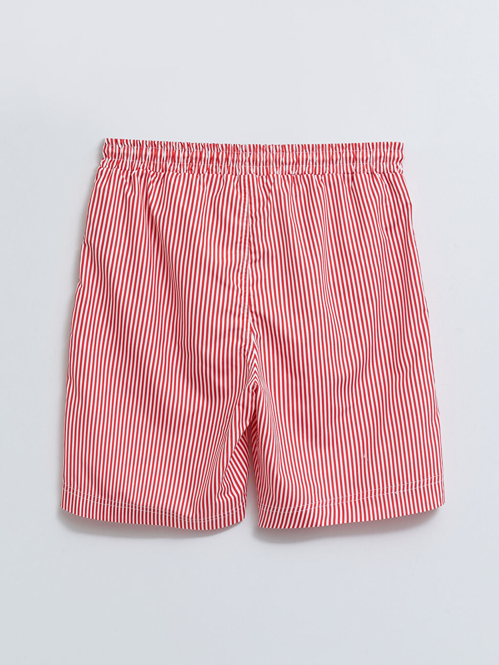 Kırmızı Diz Hizası Boy Çizgili Erkek Deniz Şortu-7