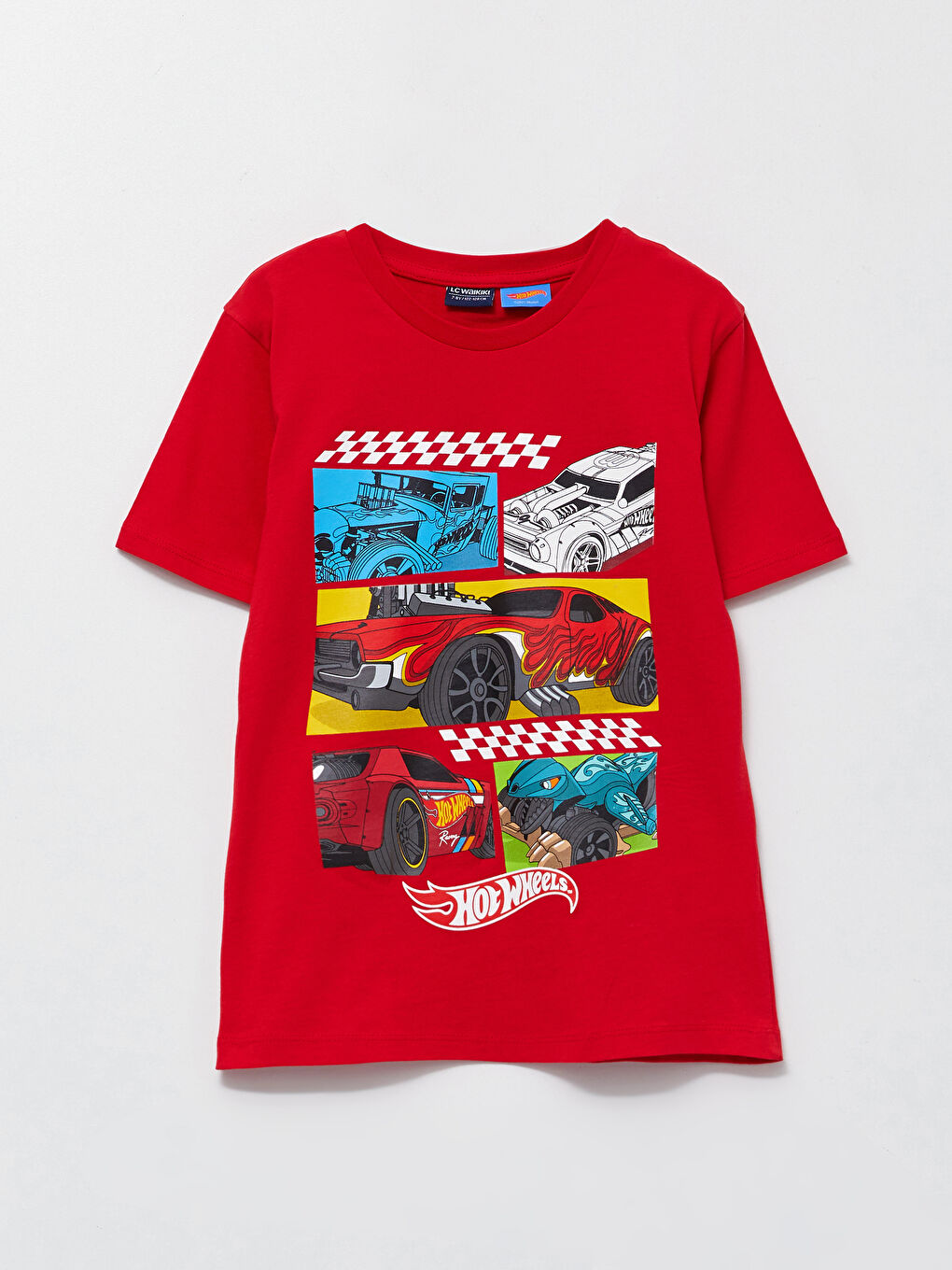 Kırmızı Bisiklet Yaka Hotwheels Baskılı Kısa Kollu Erkek Çocuk Tişört ve Şort-1