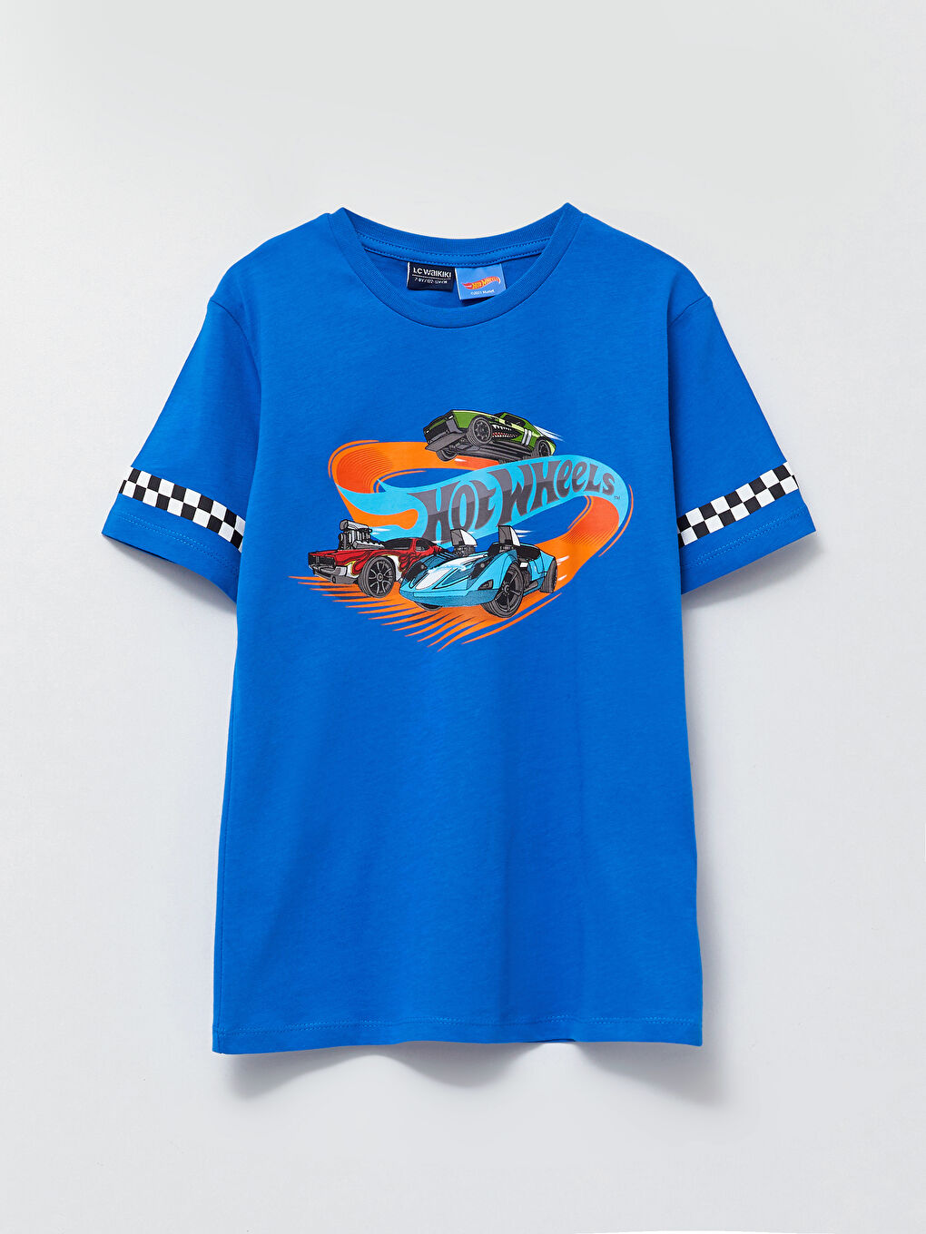 Mavi Bisiklet Yaka Hotwheels Baskılı Kısa Kollu Pamuklu Erkek Çocuk Tişört