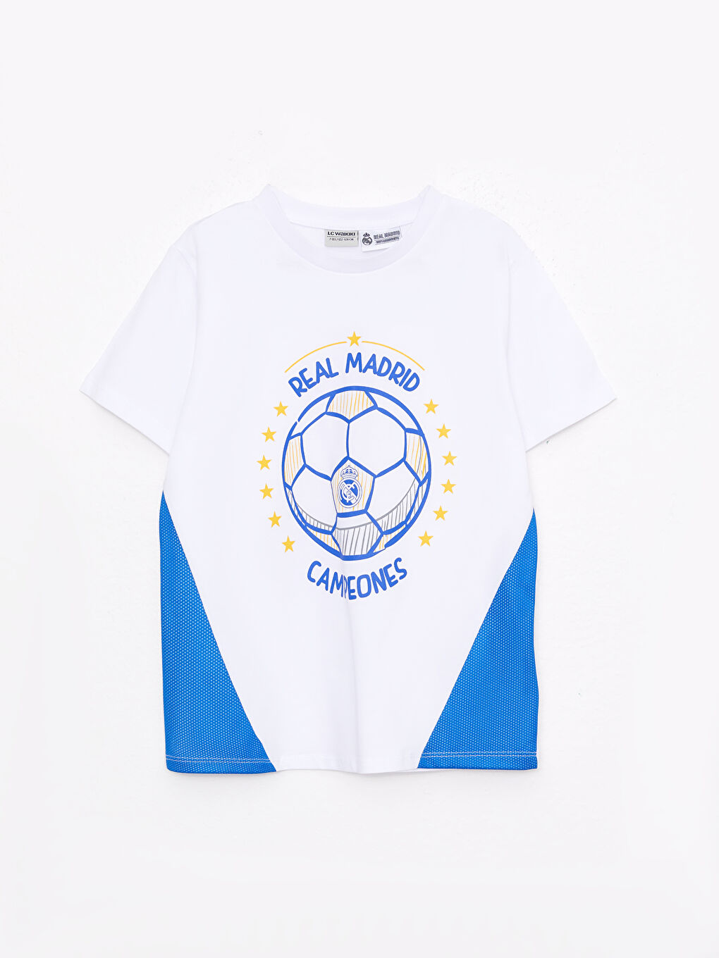 Beyaz Bisiklet Yaka Real Madrid Baskılı Kısa Kollu Erkek Çocuk Tişört