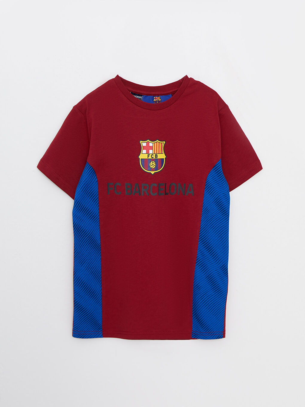 Kırmızı Bisiklet Yaka Barcelona Baskılı Kısa Kollu Erkek Çocuk Tişört