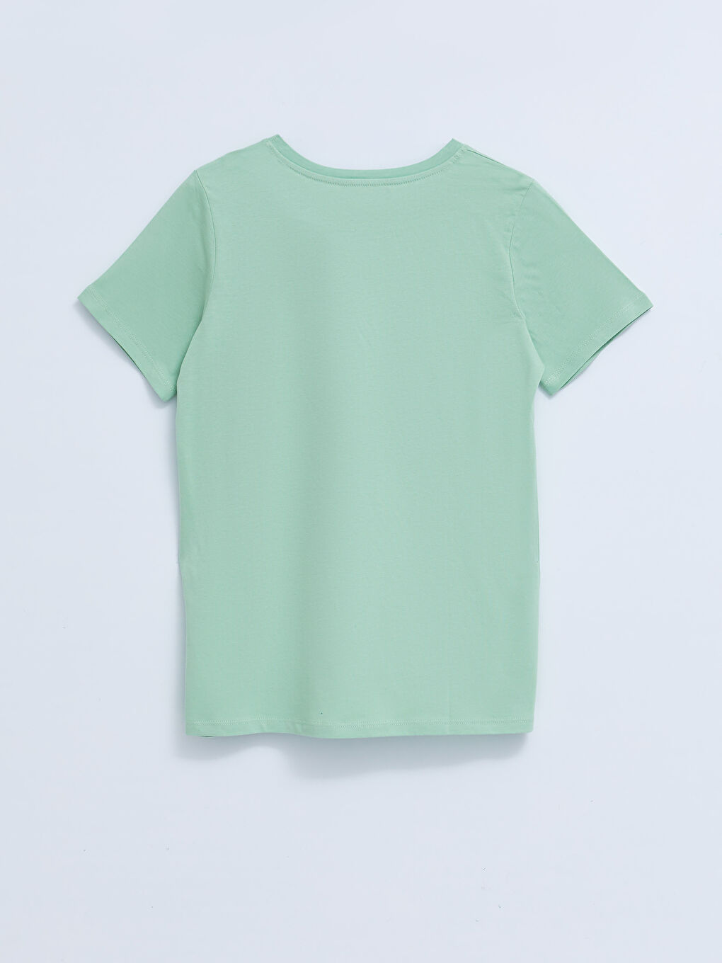 Yeşil Bisiklet Yaka Baskılı Kısa Kollu Pamuklu Kadın Tişört-1