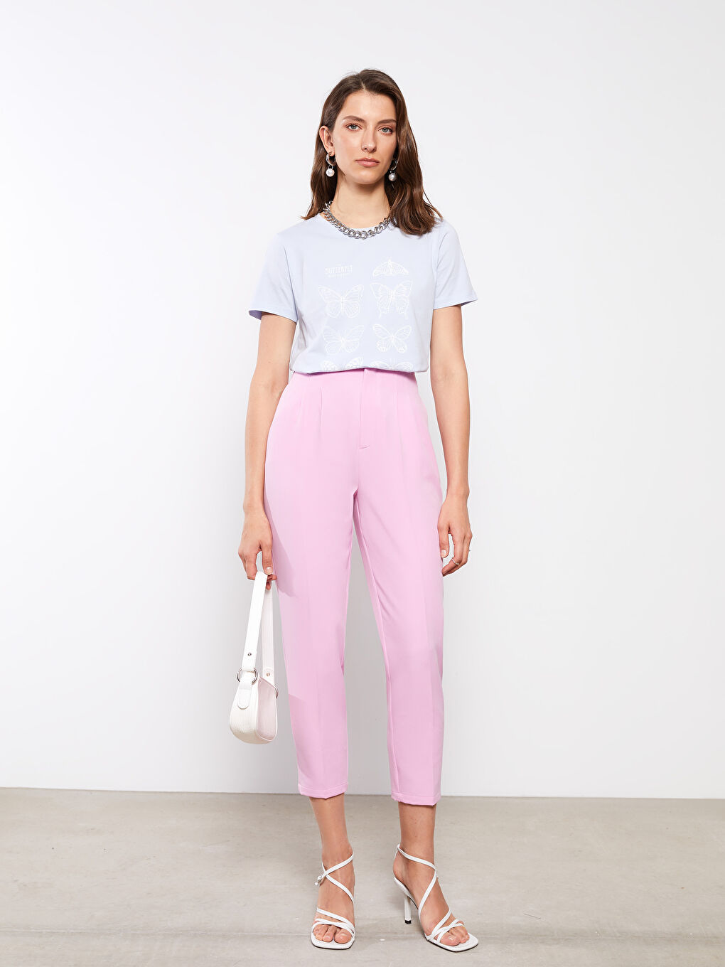 Mavi Bisiklet Yaka Baskılı Kısa Kollu Pamuklu Kadın Tişört