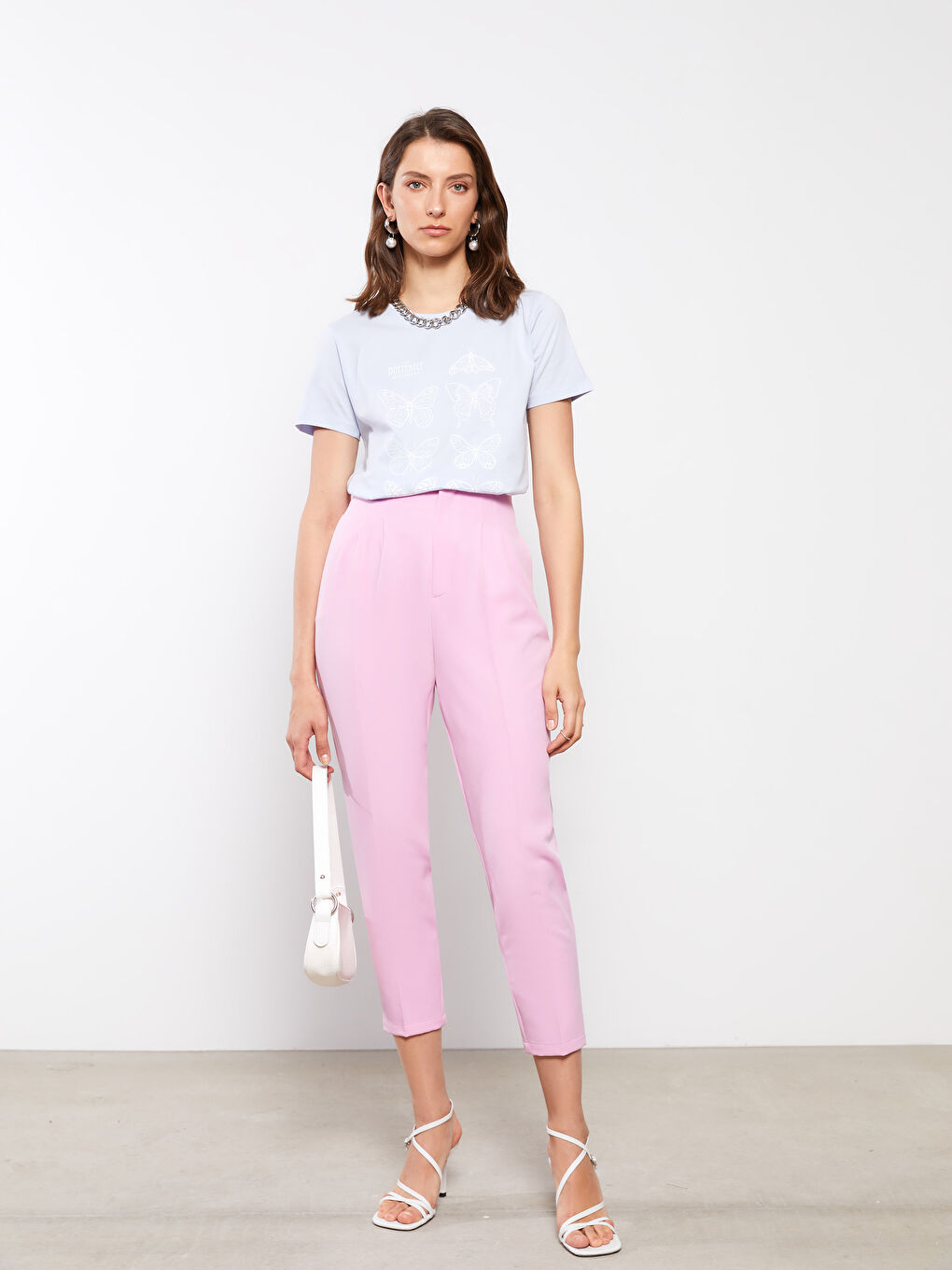 Mavi Bisiklet Yaka Baskılı Kısa Kollu Pamuklu Kadın Tişört-3