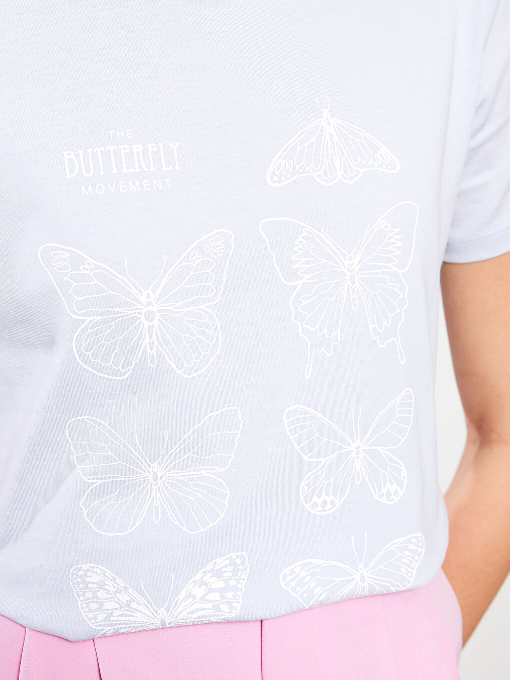 Mavi Bisiklet Yaka Baskılı Kısa Kollu Pamuklu Kadın Tişört-4