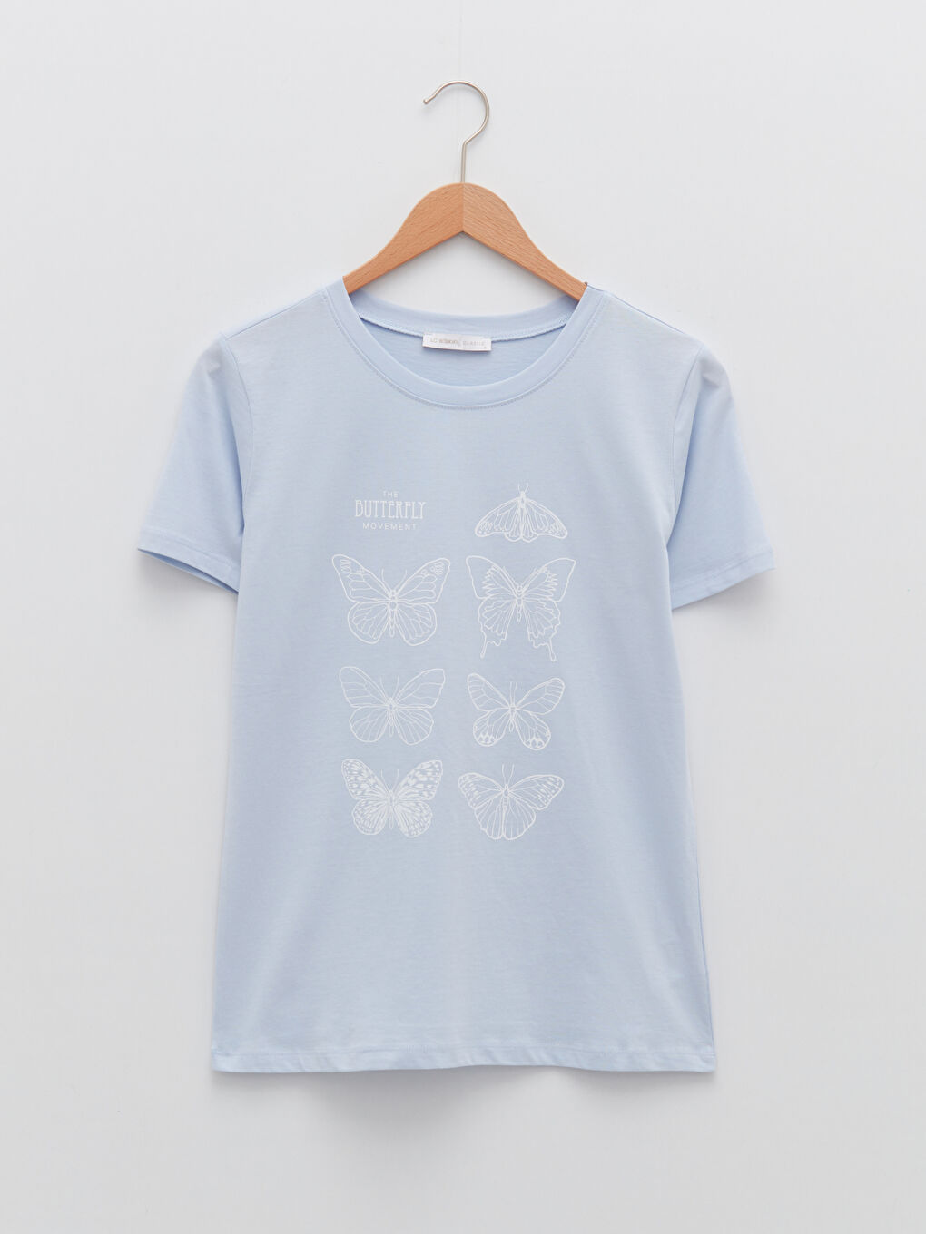 Mavi Bisiklet Yaka Baskılı Kısa Kollu Pamuklu Kadın Tişört-6