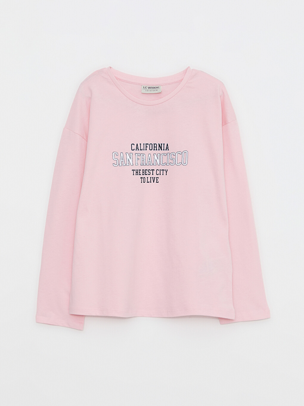 Crew Neck Printed Long Sleeve Cotton Girl T-shirt