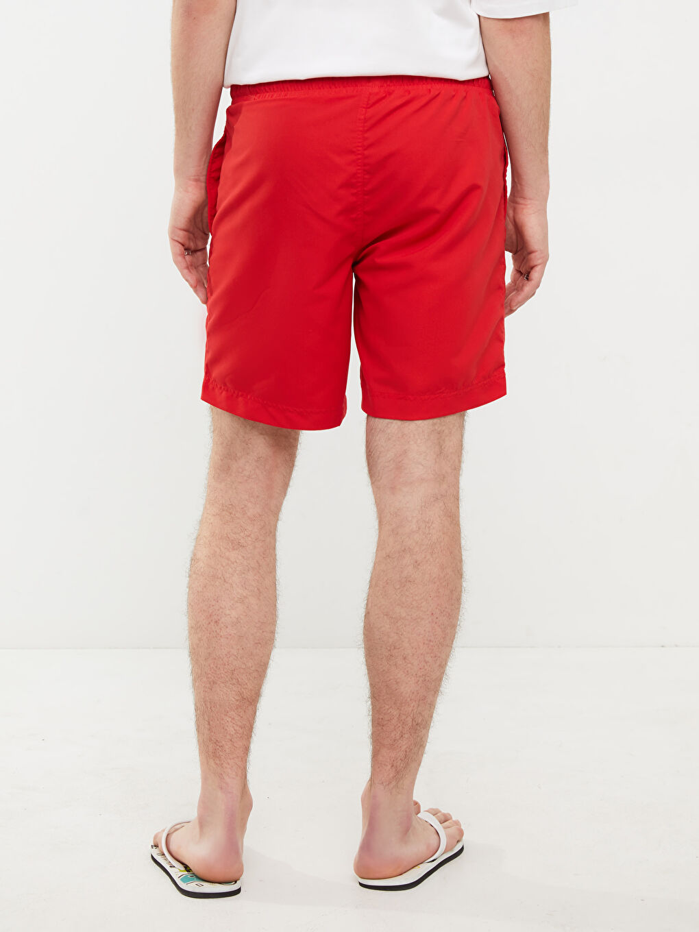 Kırmızı Diz Hizası Boy Baskılı Erkek Deniz Şortu-4