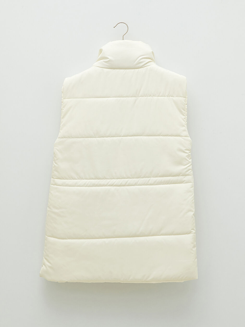 Ekru Dik Yaka Düz Cep Detaylı Kadın Şişme Yelek-6