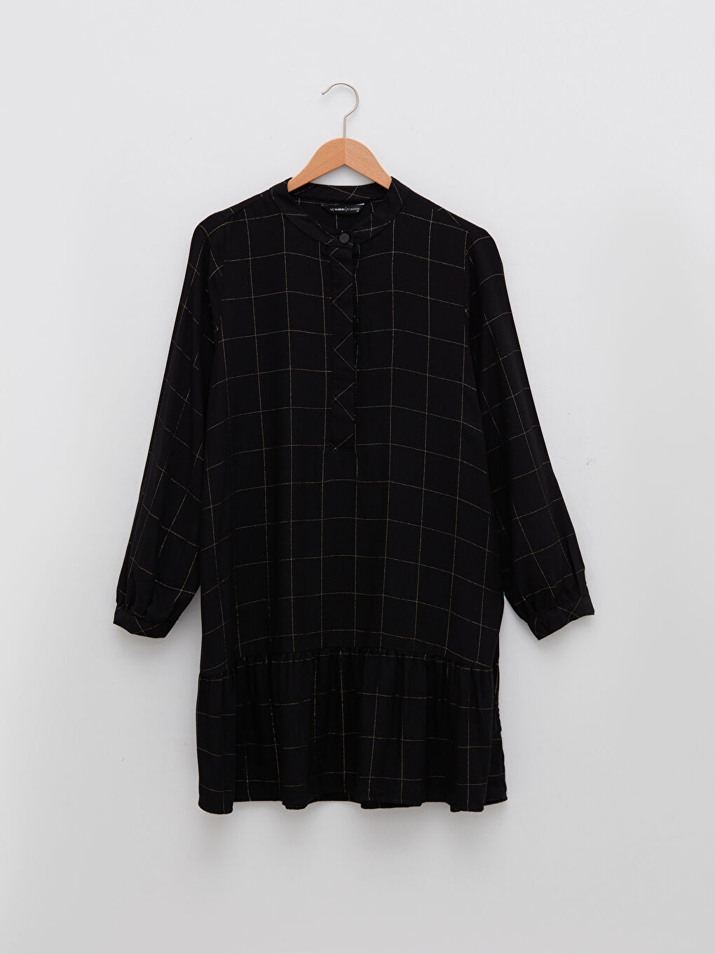 Siyah Bisiklet Yaka Ekose Uzun Kollu Kadın Tunik-4