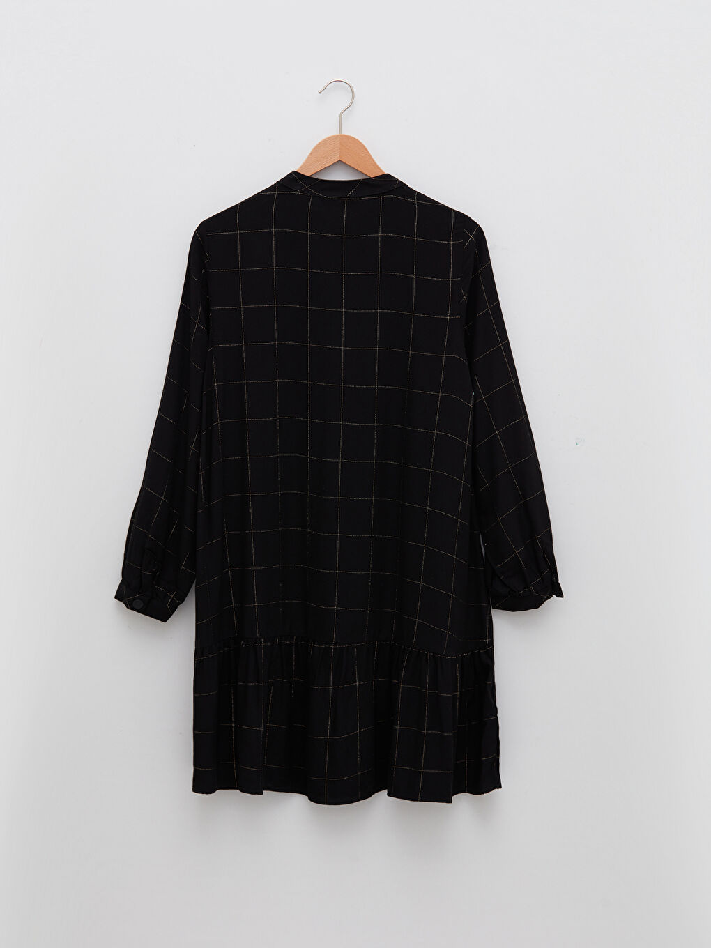 Siyah Bisiklet Yaka Ekose Uzun Kollu Kadın Tunik-5