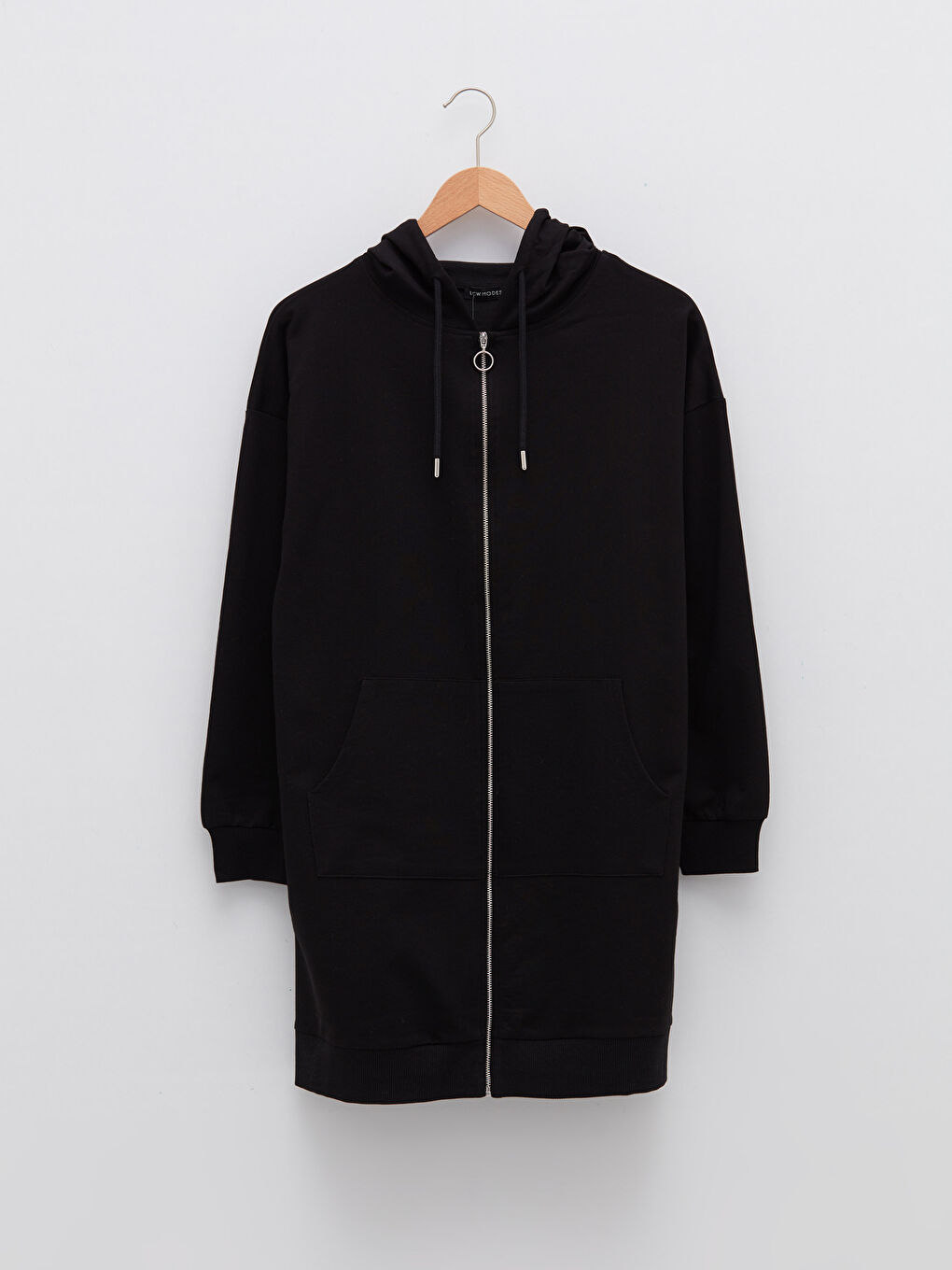 Siyah Kapüşonlu Düz Uzun Kollu Oversize Kadın Spor Hırka-4