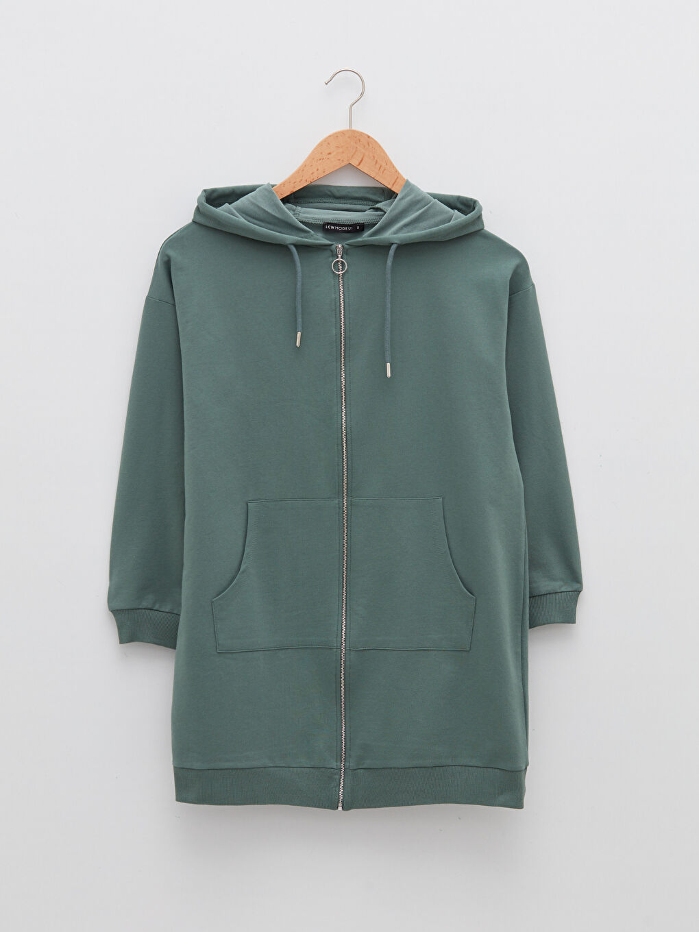 Yeşil Kapüşonlu Düz Uzun Kollu Oversize Kadın Spor Hırka-5