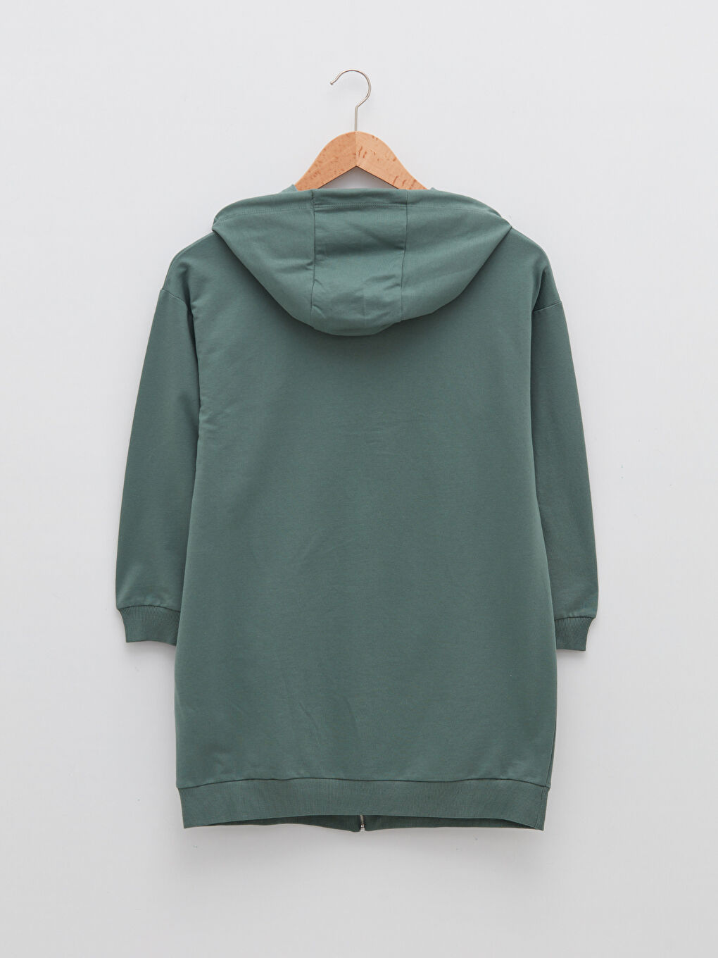 Yeşil Kapüşonlu Düz Uzun Kollu Oversize Kadın Spor Hırka-6
