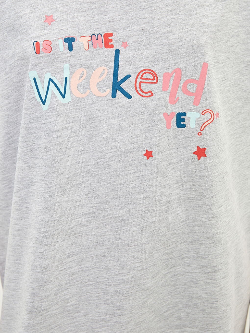 Gri Bisiklet Yaka Yazı Baskılı Kısa Kollu Kadın Gecelik-2