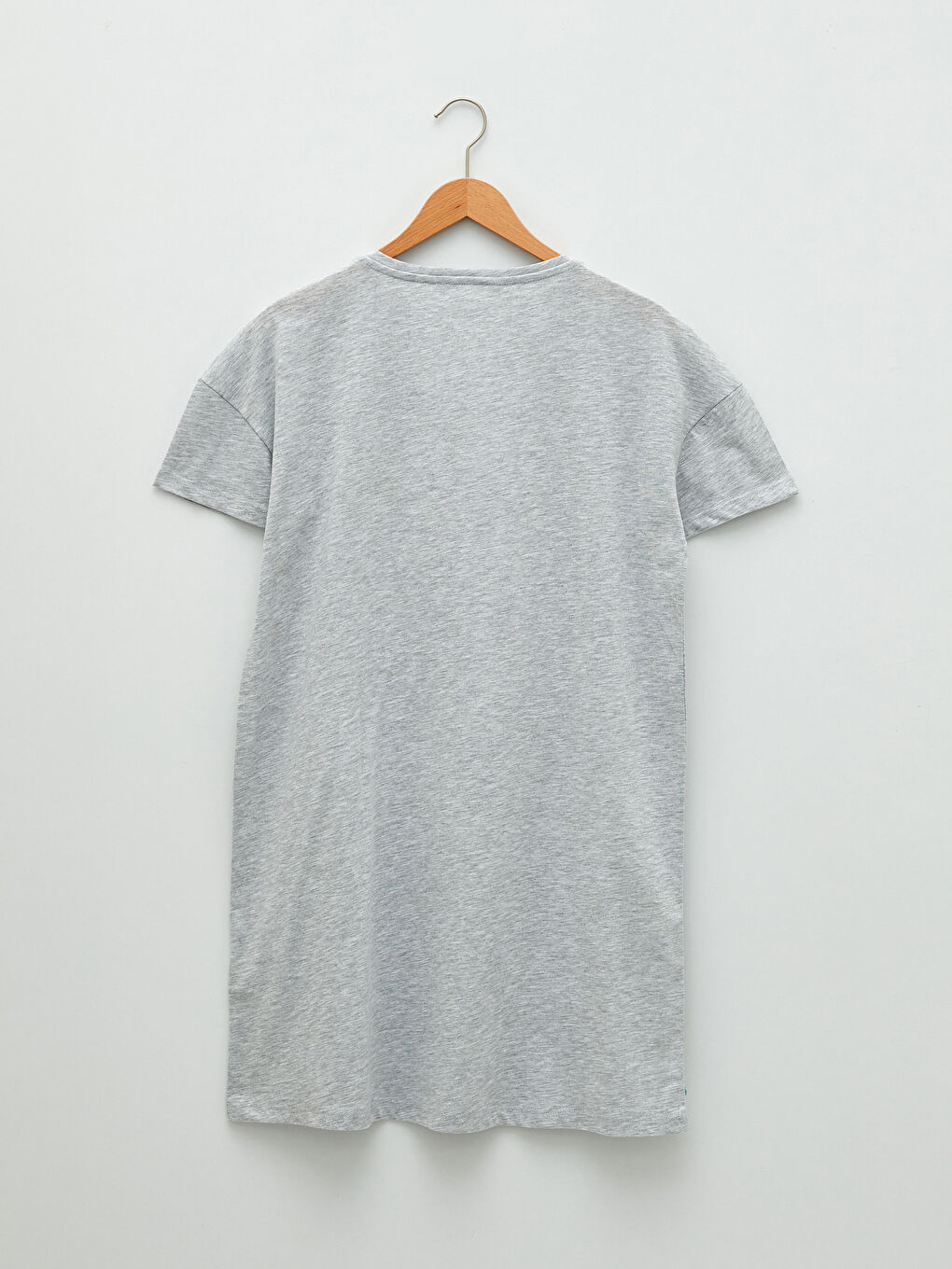 Gri Bisiklet Yaka Yazı Baskılı Kısa Kollu Kadın Gecelik-5