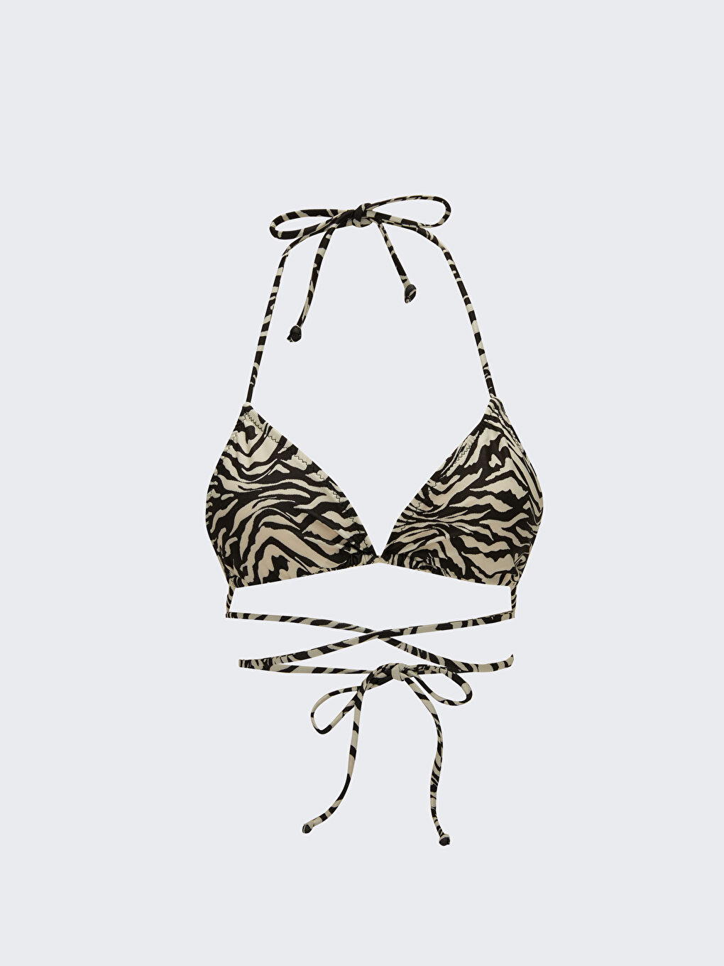 Bej Desenli Boyundan Bağlamalı Kadın Bikini Üst