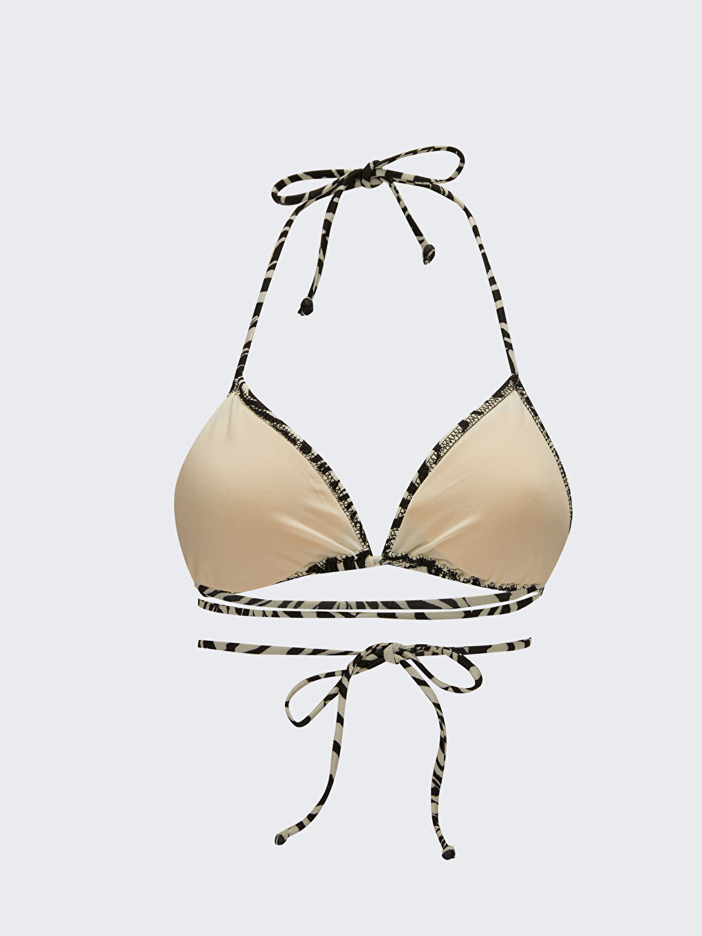 Bej Desenli Boyundan Bağlamalı Kadın Bikini Üst-1