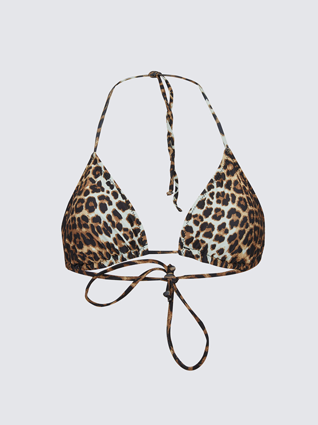 Kahverengi Desenli Boyundan Bağlamalı Kadın Bikini Üst
