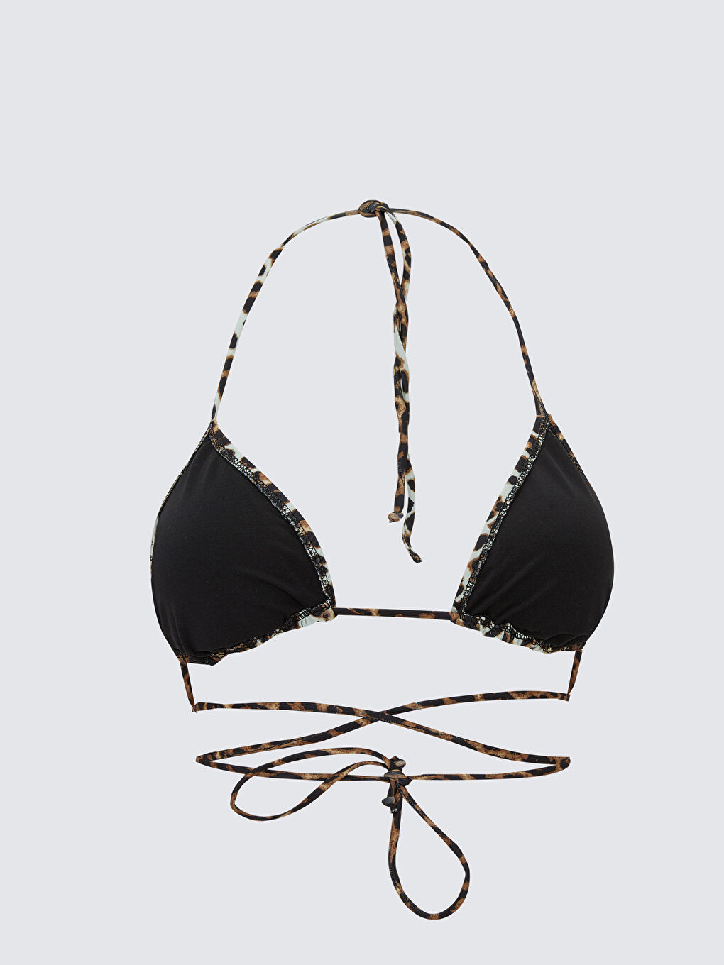 Kahverengi Desenli Boyundan Bağlamalı Kadın Bikini Üst-1