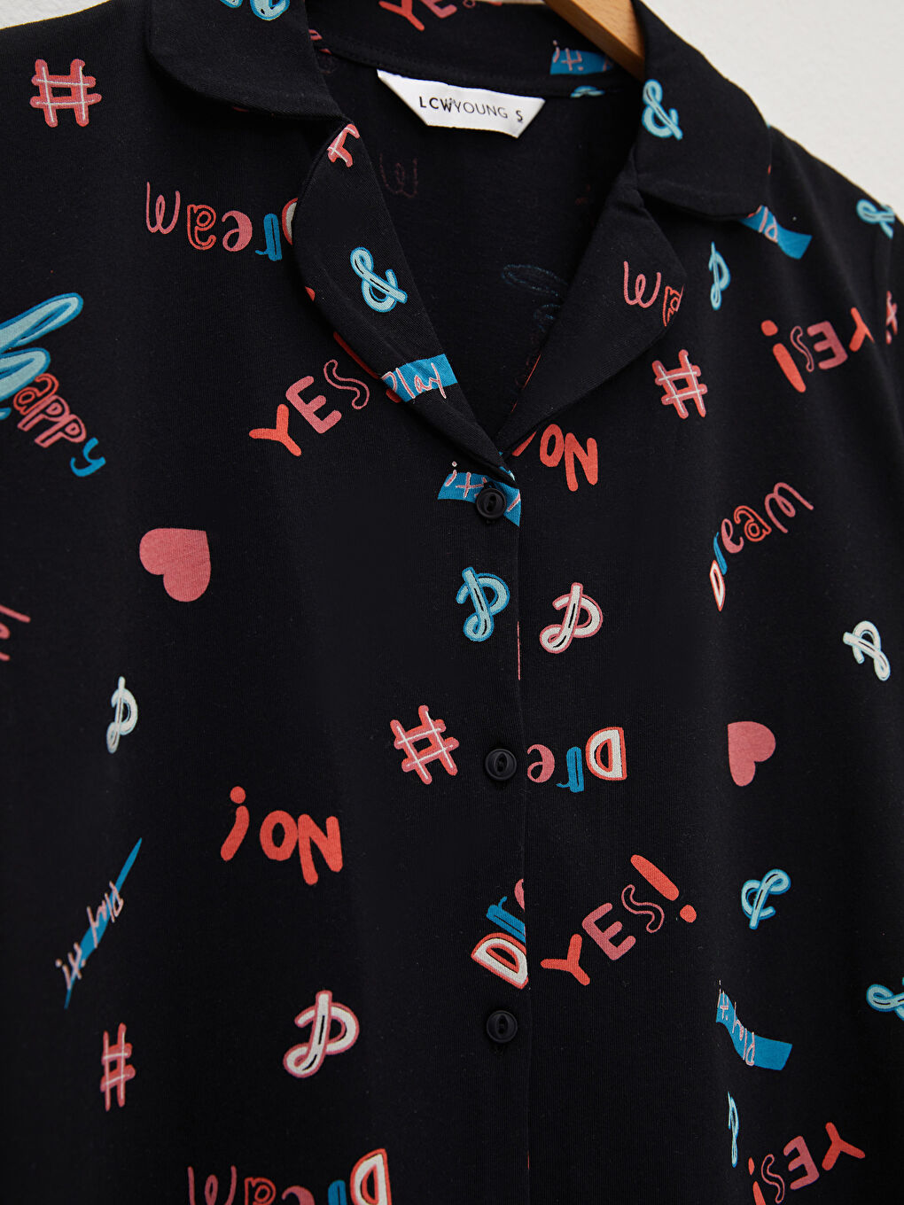 طقم بيجامة ياقة القميص كم قصير قطن مطبوع للسيدات-7