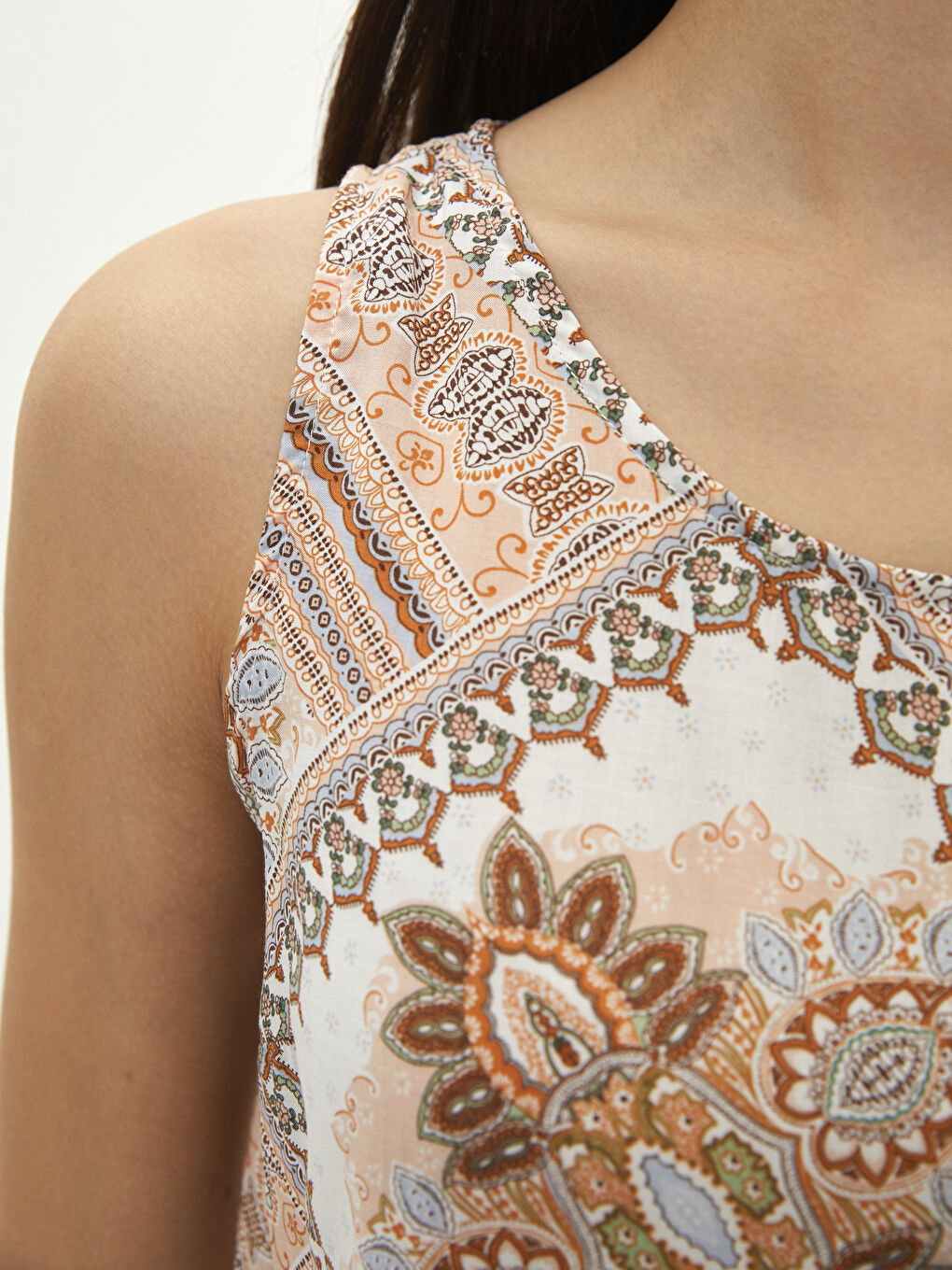 Crew Neck Patterned Sleeveless Viscose Women's Blouse-4