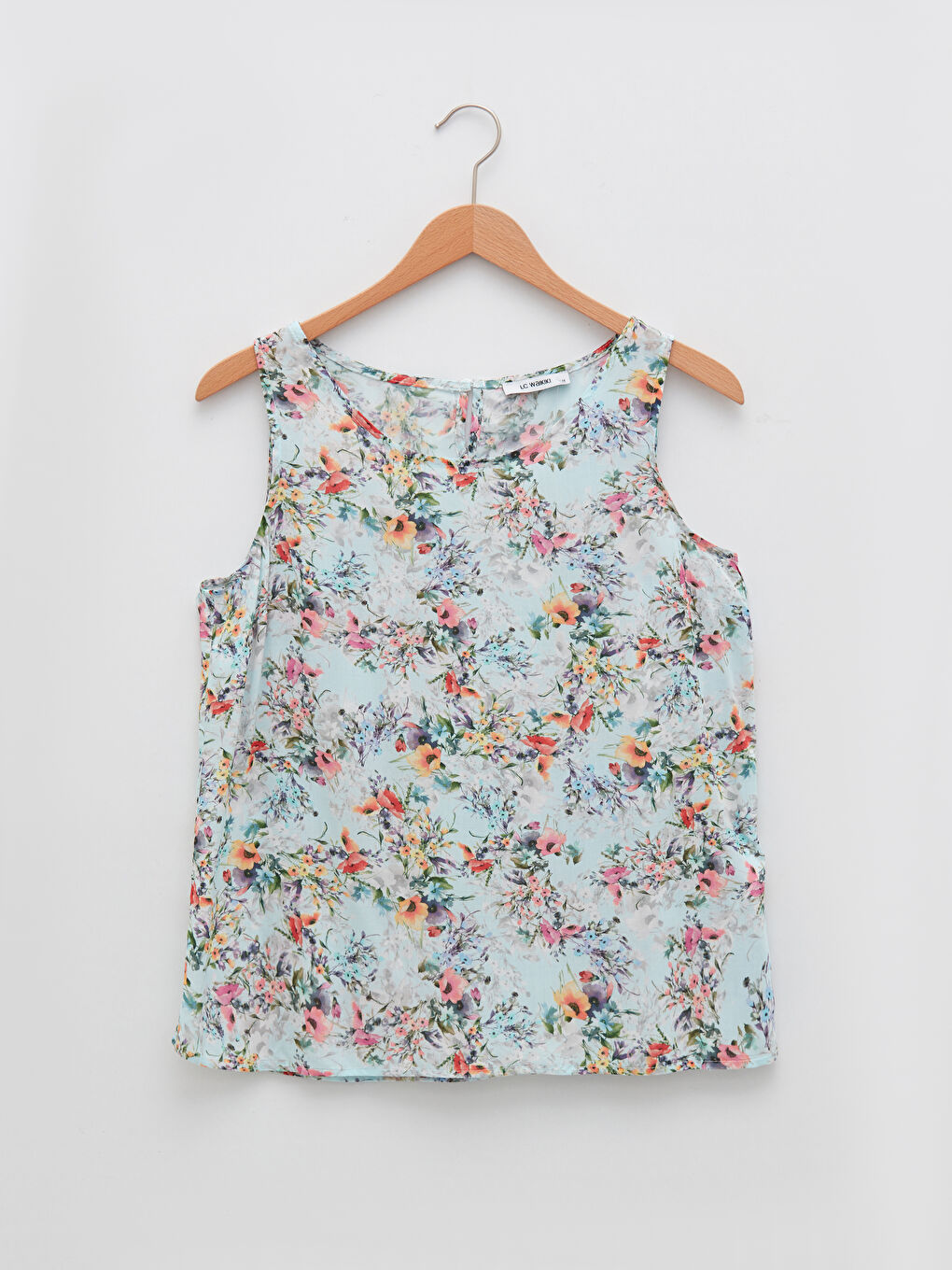 Yeşil Bisiklet Yaka Çiçekli Kolsuz Viskon Kadın Bluz-5