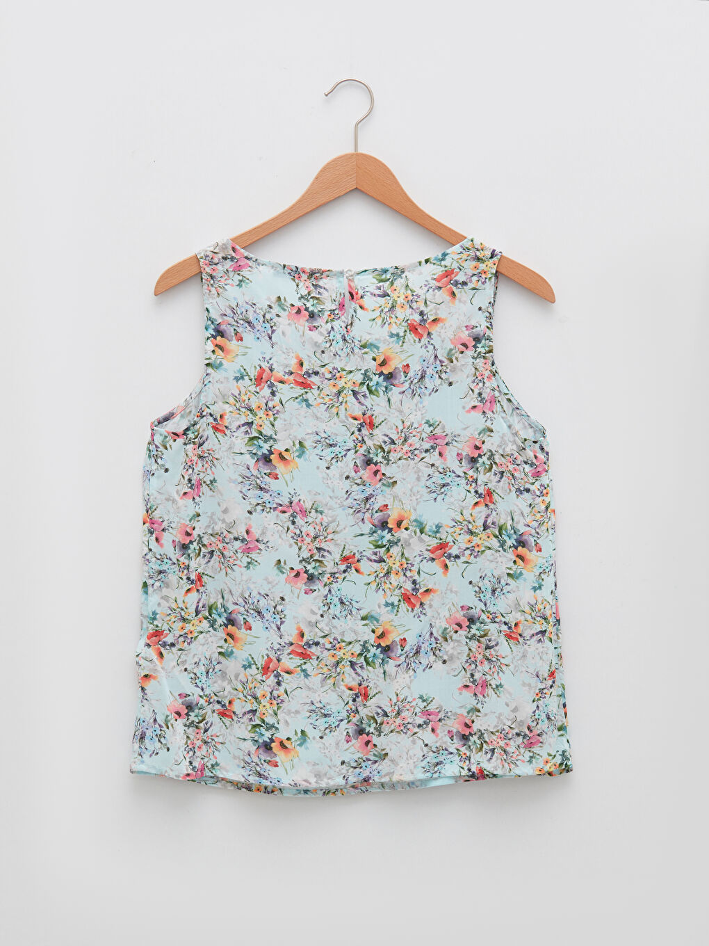 Yeşil Bisiklet Yaka Çiçekli Kolsuz Viskon Kadın Bluz-6