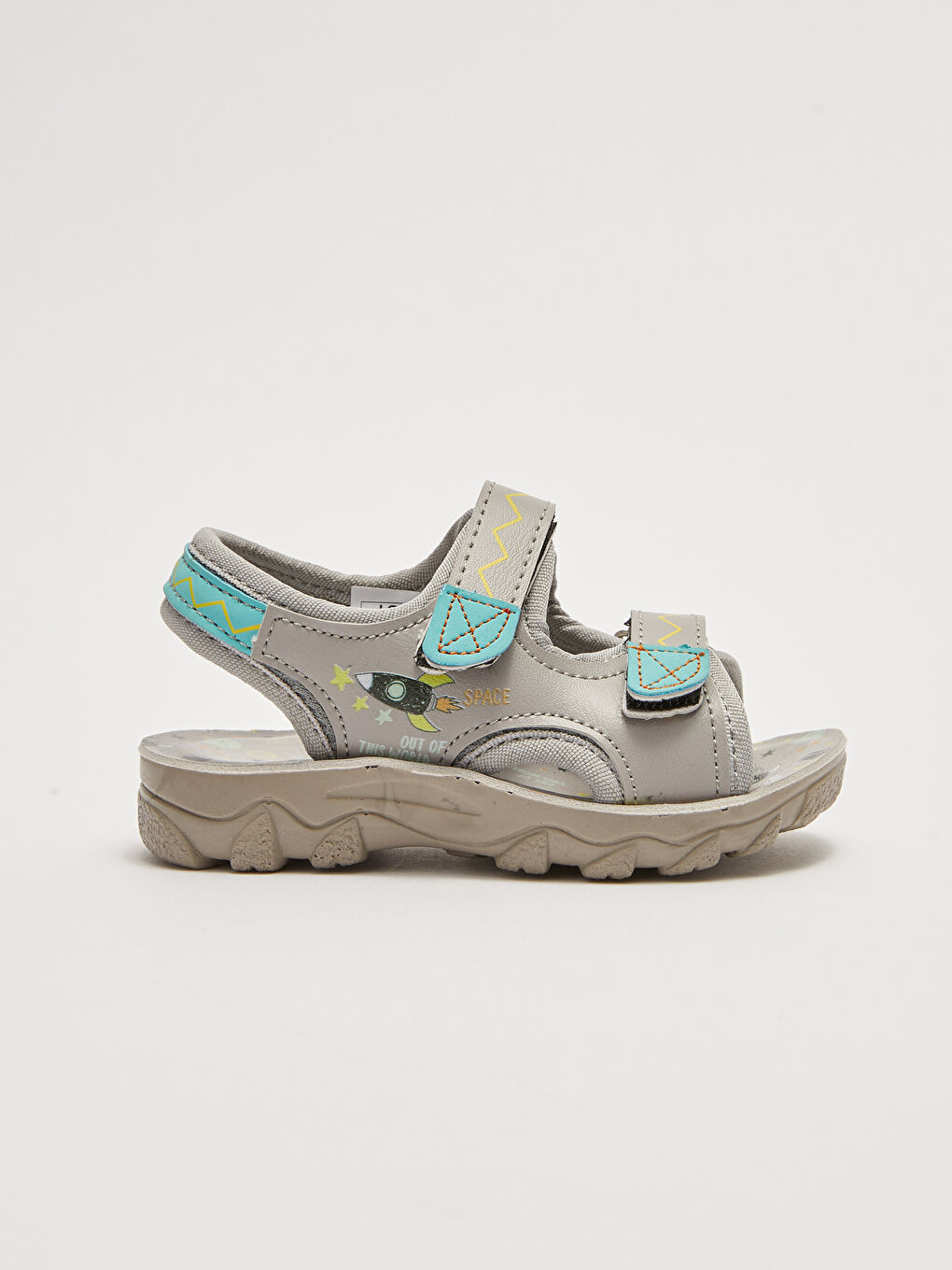 Gri Çift Bantlı Cırt Cırtlı Erkek Bebek Sandalet-1