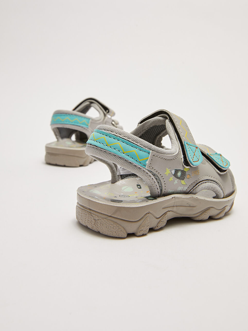 Gri Çift Bantlı Cırt Cırtlı Erkek Bebek Sandalet-4