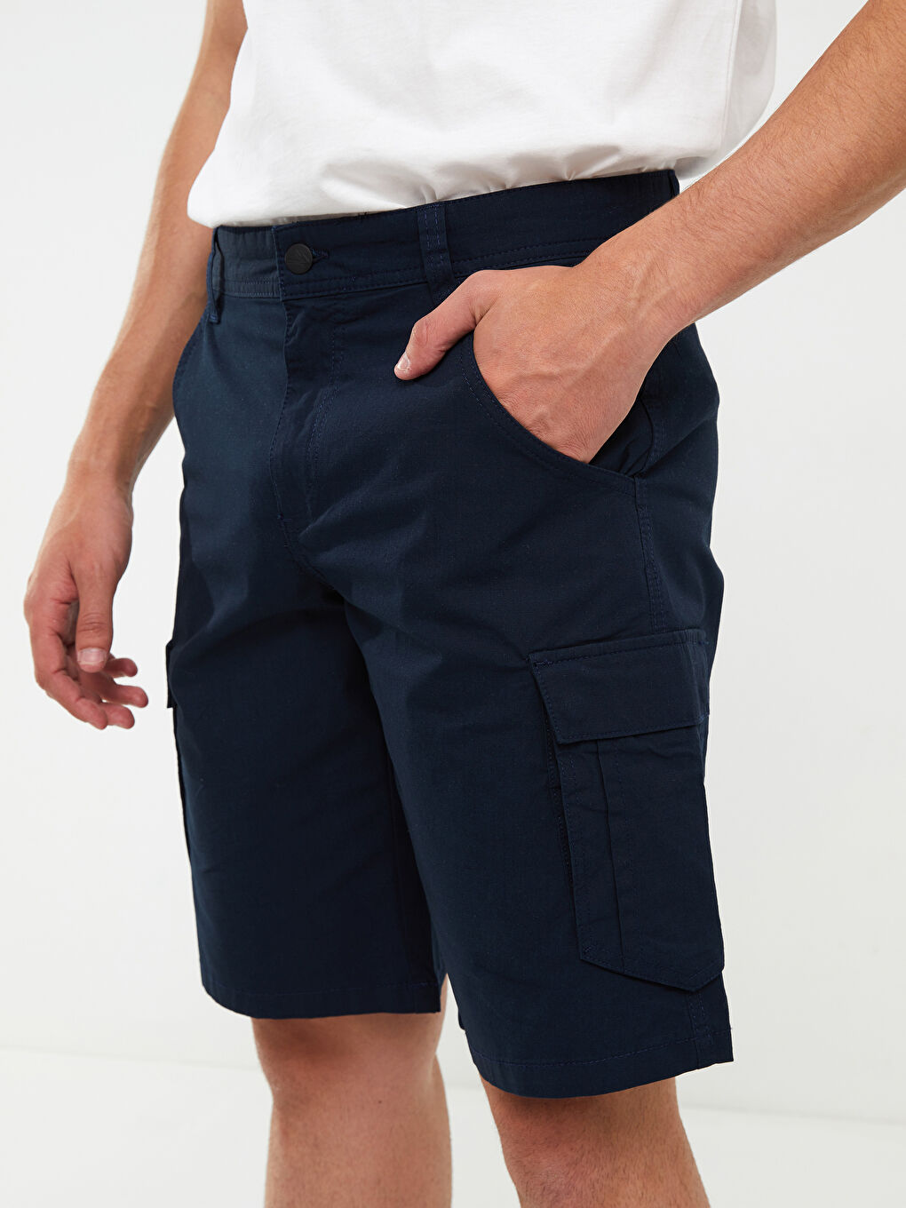 Lacivert Standart Kalıp Erkek Kargo Şort-3