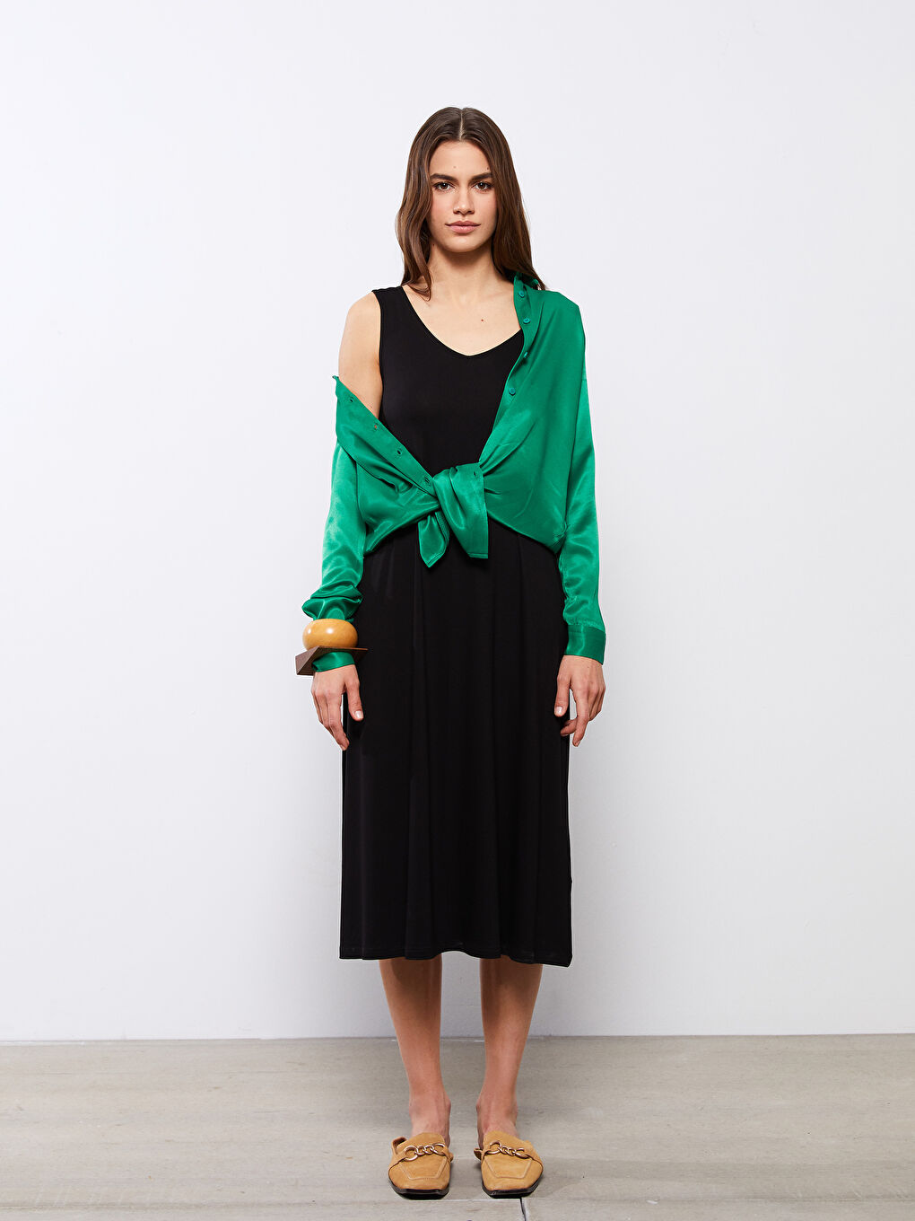 Rochie Dreaptă Fără Mâneci cu Decolteu în V pentru Femei