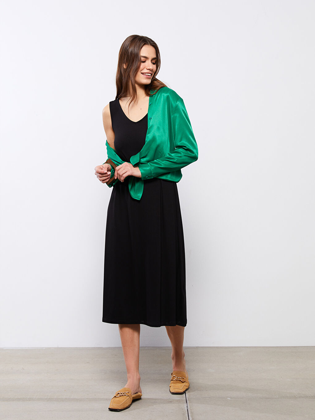 Rochie Dreaptă Fără Mâneci cu Decolteu în V pentru Femei-2