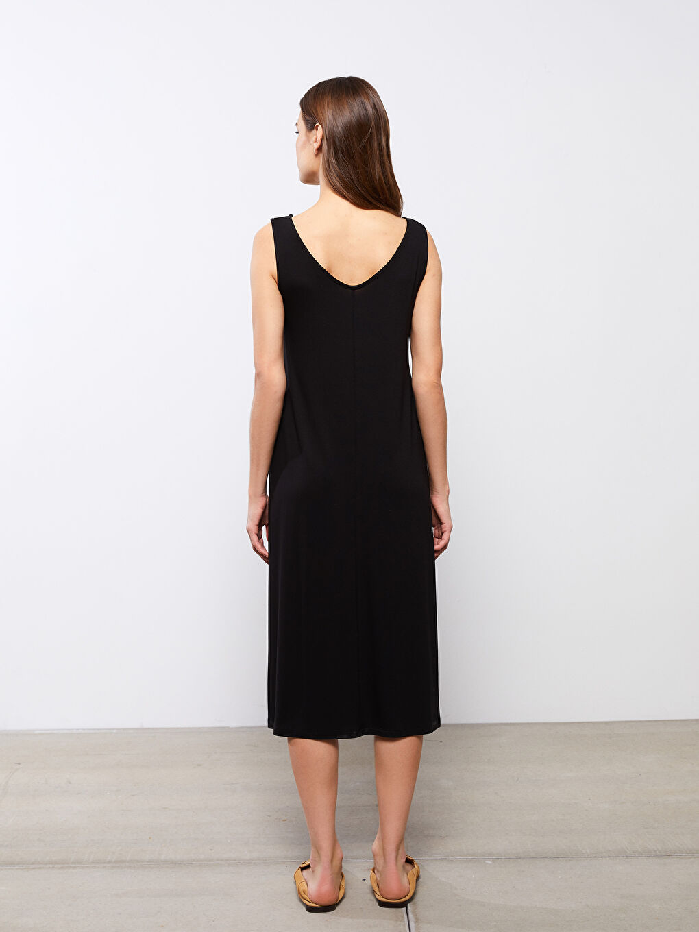 Rochie Dreaptă Fără Mâneci cu Decolteu în V pentru Femei-4