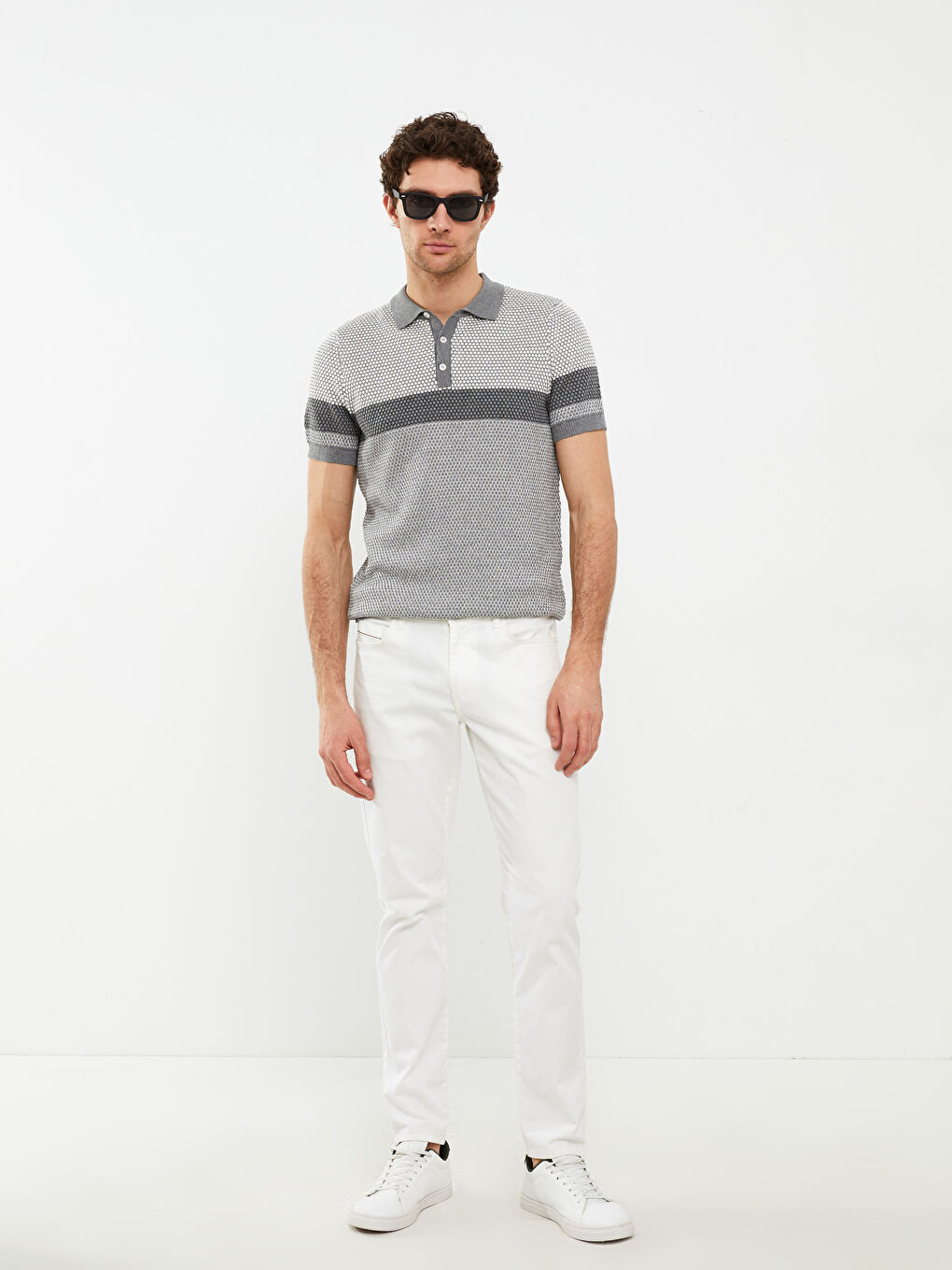 Polo Neck Short Sleeve Striped Men's Knitwear Sweater -S2BY70Z8-CTK