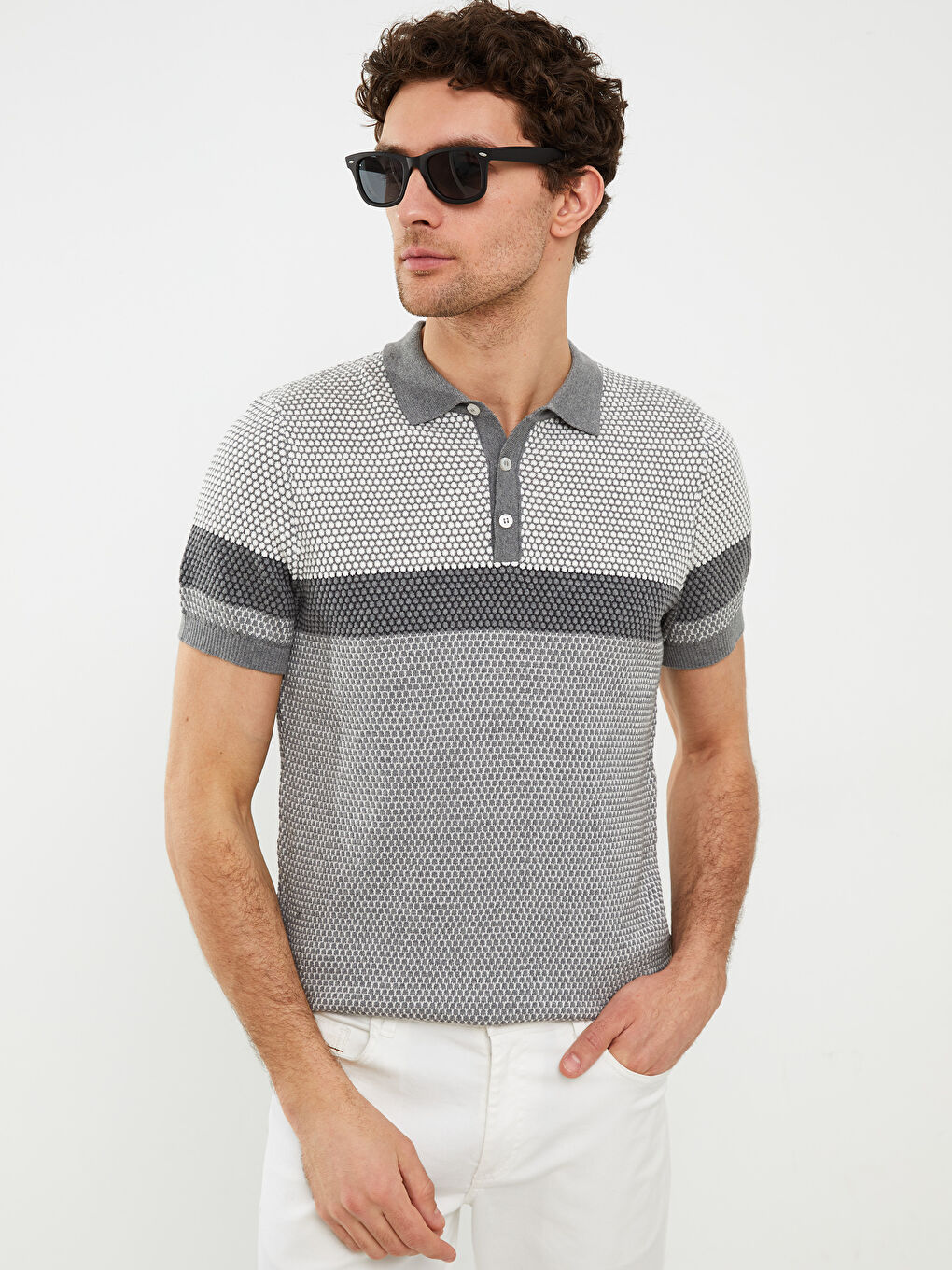 Polo Neck Short Sleeve Striped Men's Knitwear Sweater -S2BY70Z8-CTK