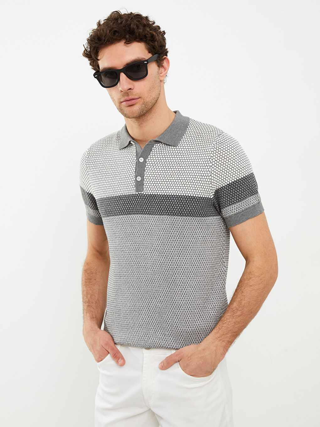 Polo Neck Short Sleeve Striped Men's Knitwear Sweater -S2BY70Z8-CTK
