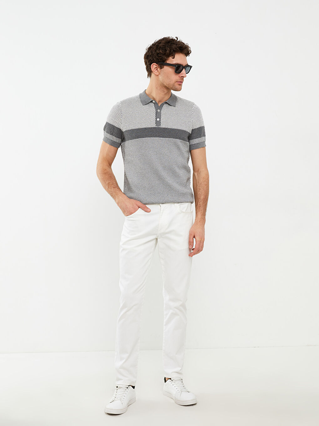Polo Neck Short Sleeve Striped Men's Knitwear Sweater -S2BY70Z8-CTK