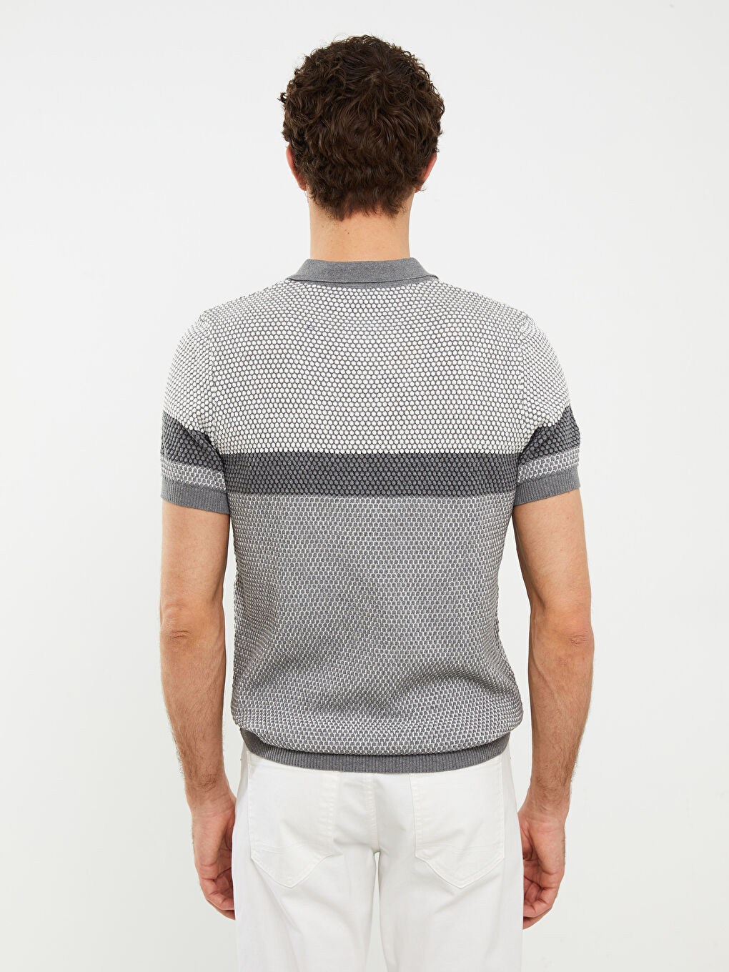 Polo Neck Short Sleeve Striped Men's Knitwear Sweater -S2BY70Z8-CTK