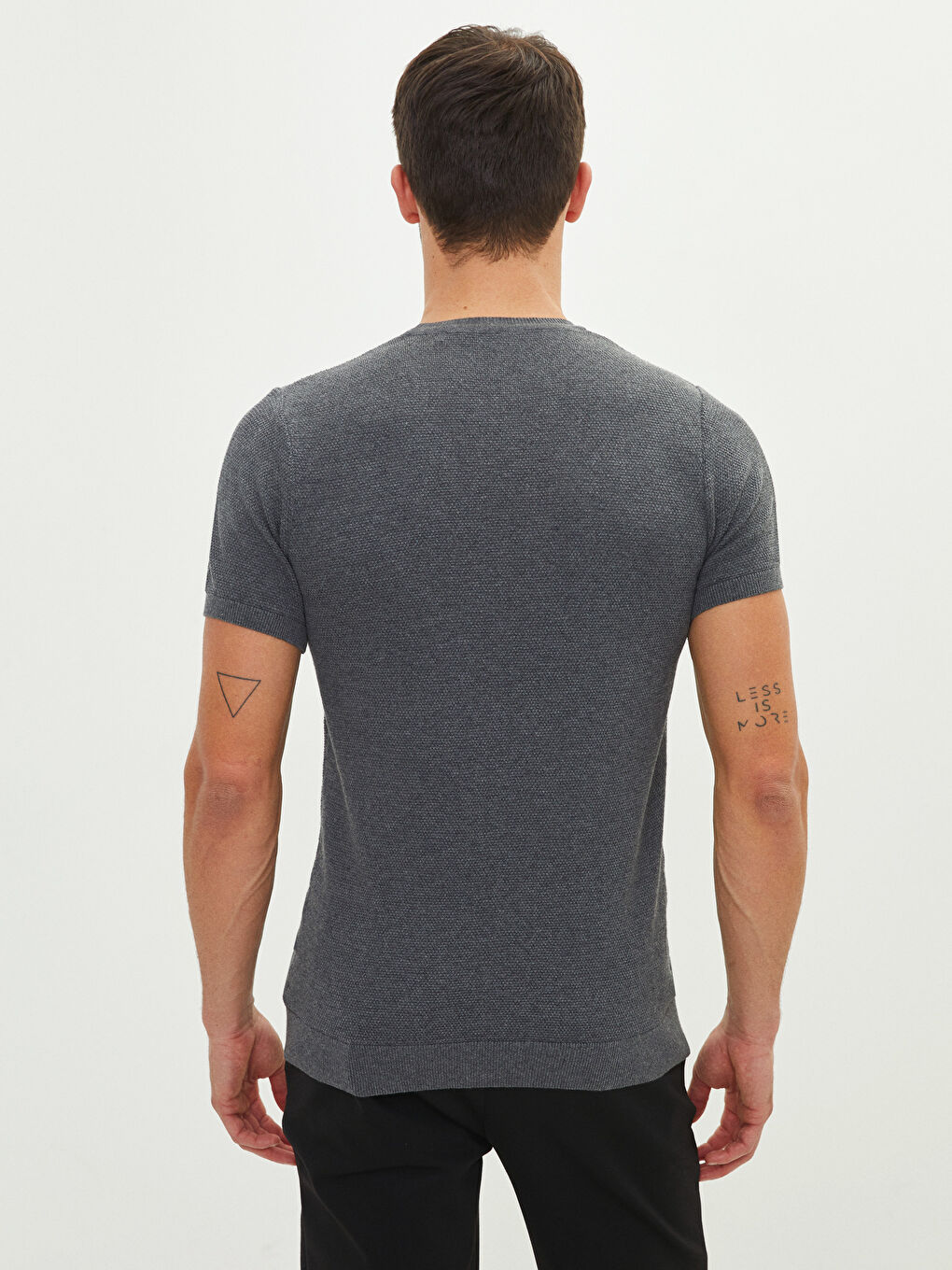 Gri Bisiklet Yaka Kısa Kollu Erkek Triko Kazak-4