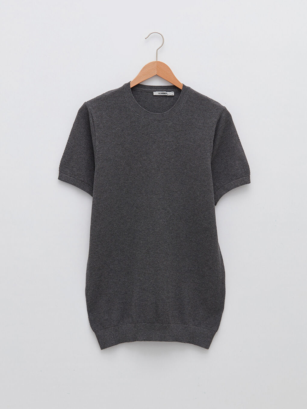 Gri Bisiklet Yaka Kısa Kollu Erkek Triko Kazak-5