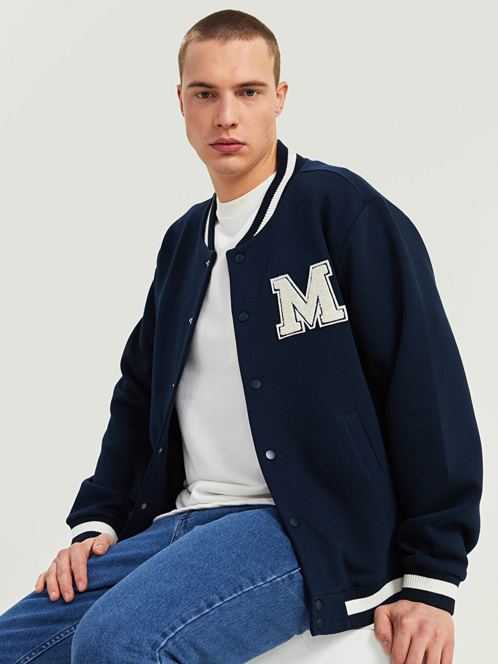 Lacivert Oversize Kolej Yaka Erkek Mont