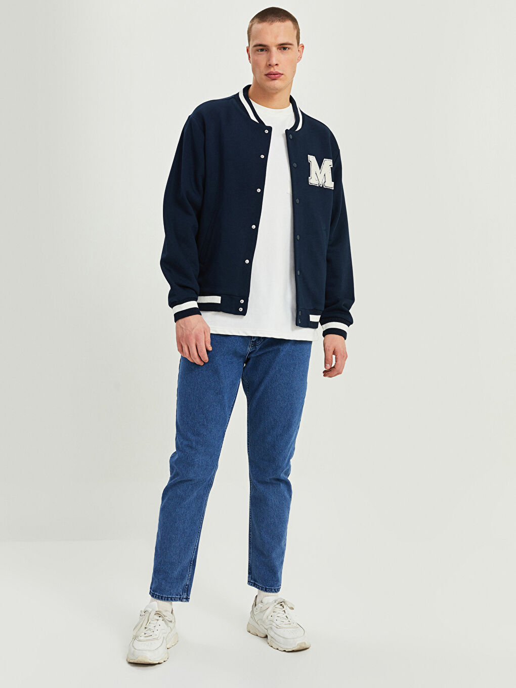 Lacivert Oversize Kolej Yaka Erkek Mont-2