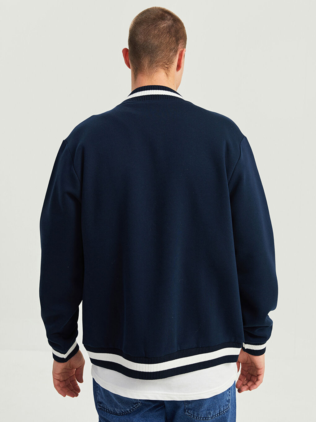 Lacivert Oversize Kolej Yaka Erkek Mont-4