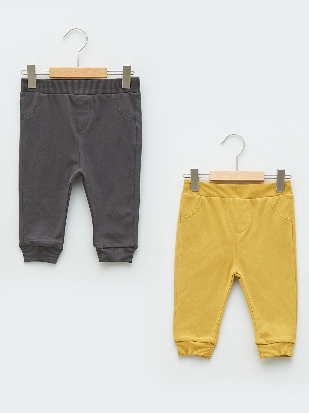 Sarı Beli Lastikli Basic Pamuklu Erkek Bebek Pantolon 2'li