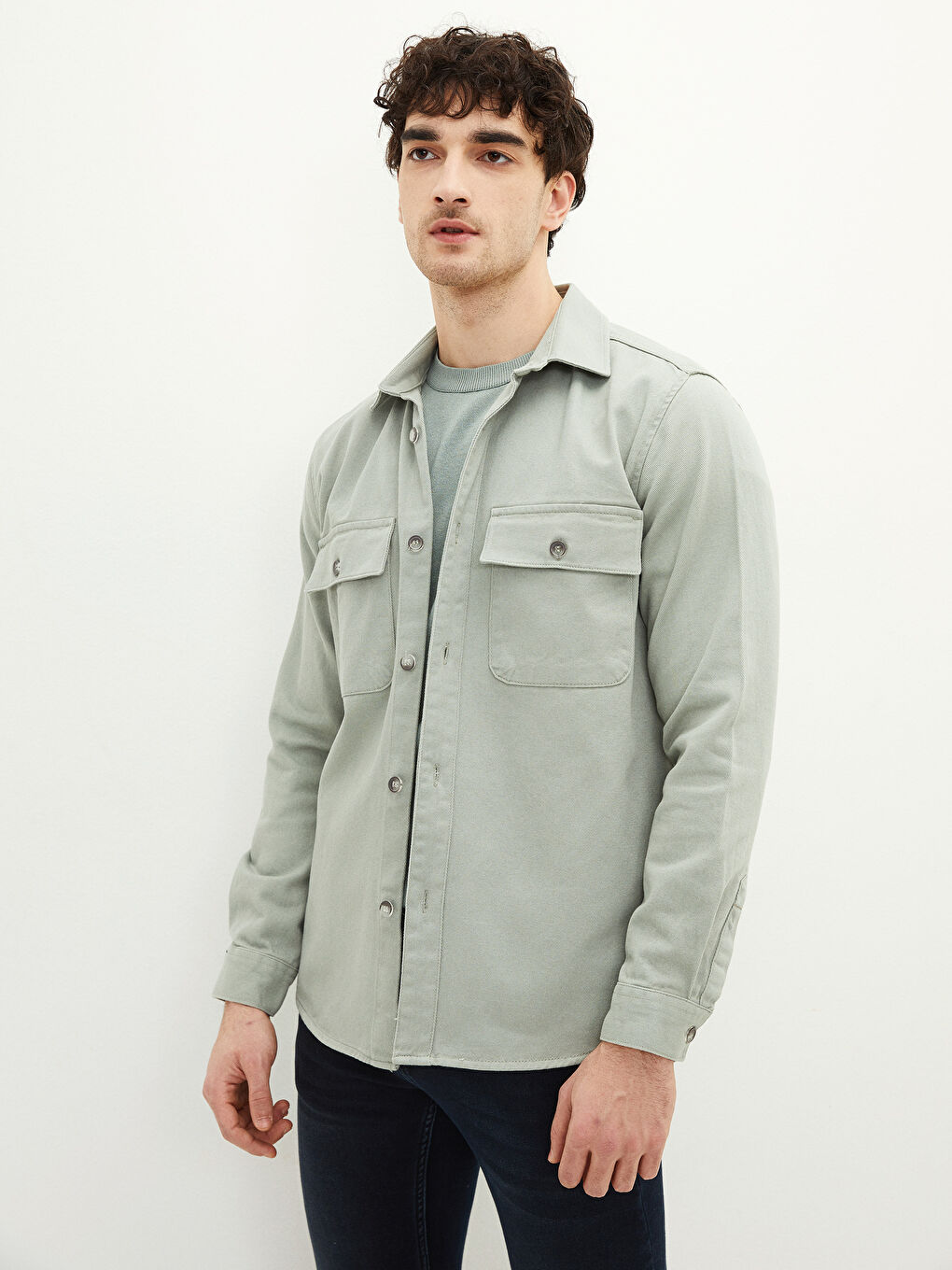 Regular Fit Long Sleeve Men's Denim Shirt-3